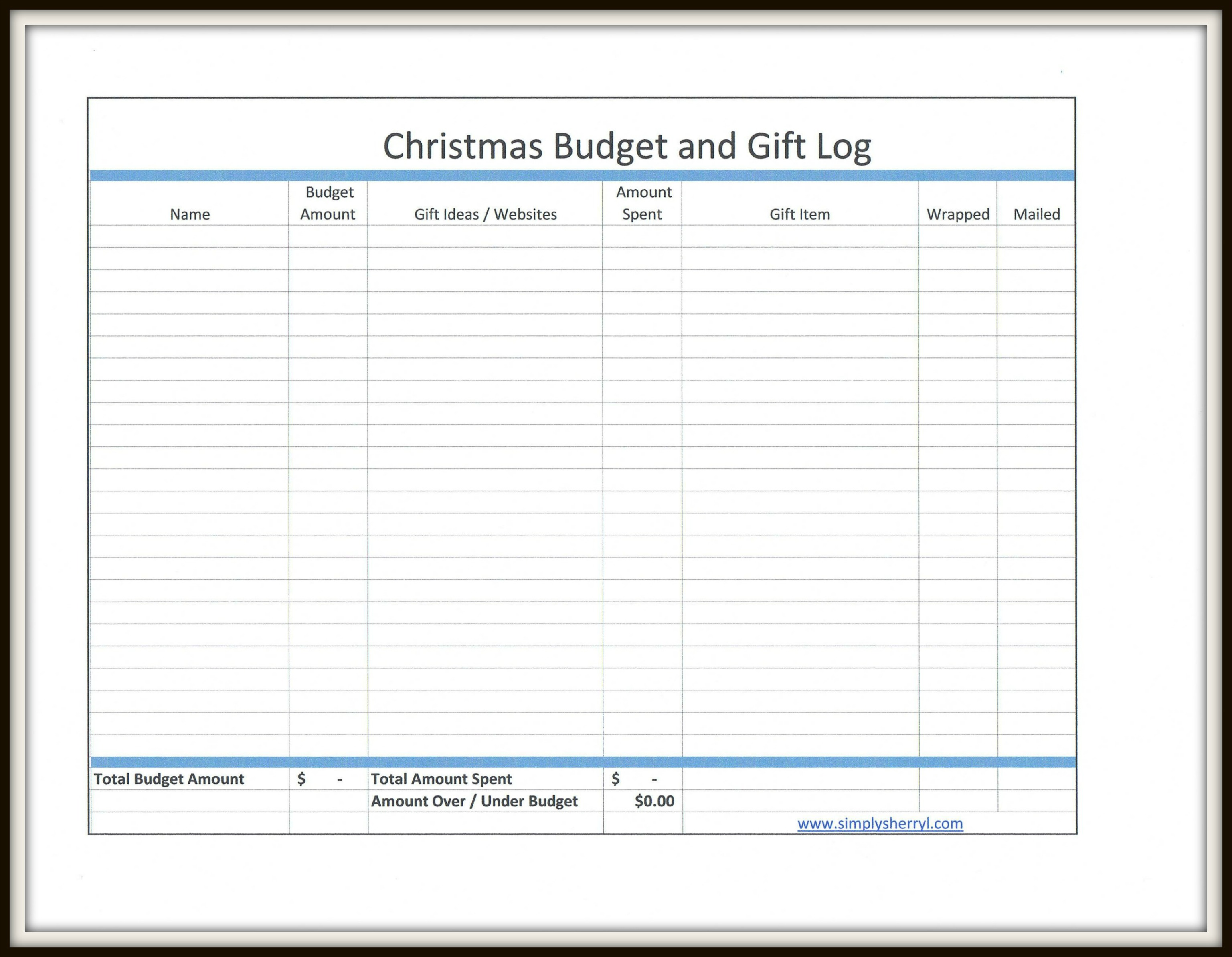 Christmas Budget Gift Log