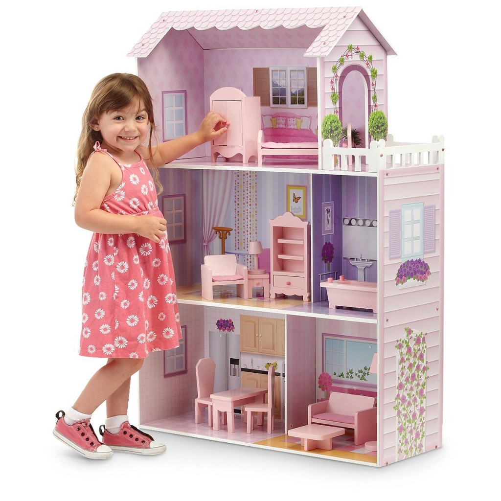 Teamson Kids - Fancy Mansion Wooden Doll House with 13 pcs Furniture for 12 inch Dolls